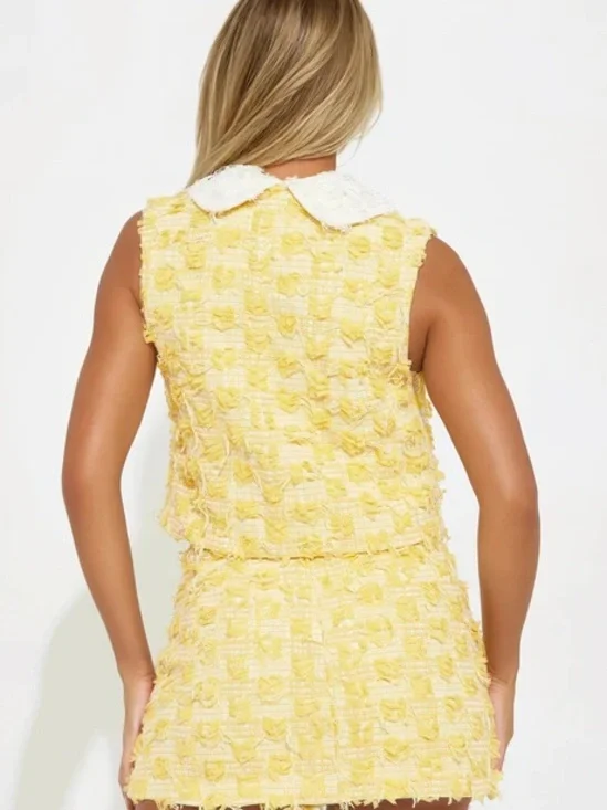 Fashion Nova She’s Classy Tweed Mini Skirt Set - Yellow - Picture 3 of 8